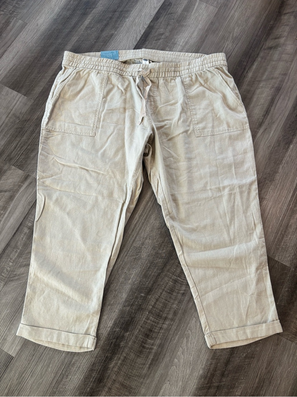 New Old Navy Women's Light Tan Cropped Linen Drawstring Pants